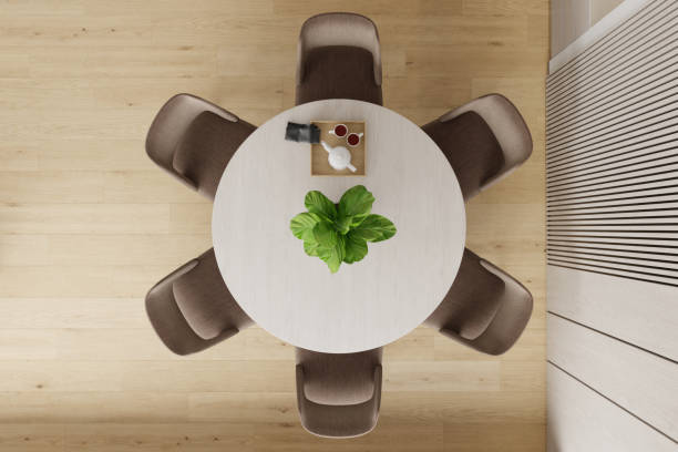 istock Modern Scandinavian Kitchen and Dining Area with White and Pine Wood Elements 2172645825