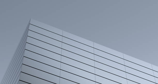 istock Modern architectural design of abstract structure windowless,walls on sky horizon. Tall structure made of blocks,wallpaper.3D render. 2172647580