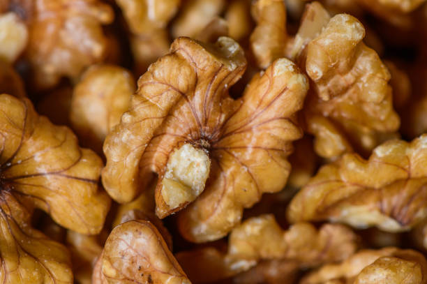 walnuts on black background