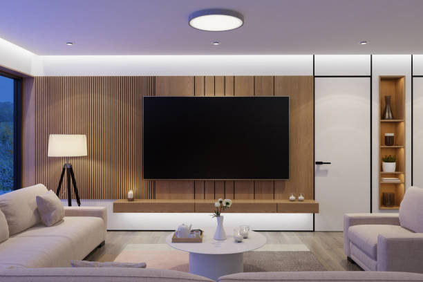 istock Scandinavian Living Room with White LED Ambient Lighting 2172674539