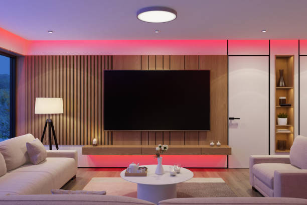 istock Scandinavian Living Room with Red LED Ambient Lighting 2172674745