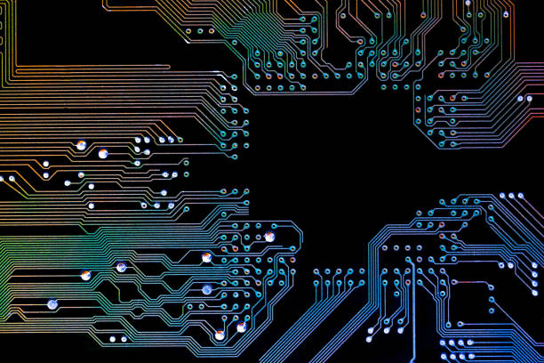 Background with a printed circuit board. The concept of modern technologies and information. High quality photo.