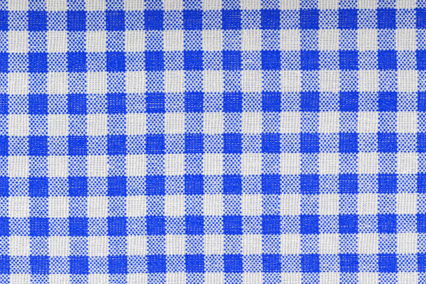 Close up of a blue and white tablecloth perfect for backgrounds.
