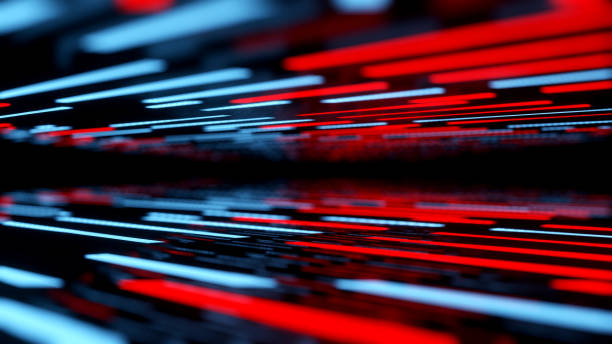 3D Illustration of Futuristic Data Transfer with Red and White Light Streaks