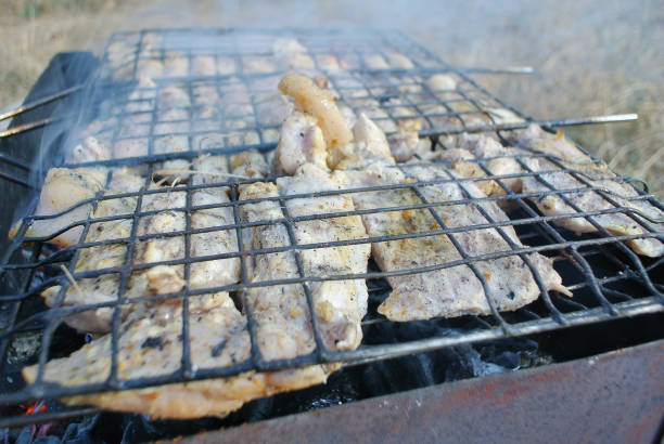 Grilled meat smoke and heat, barbecue.