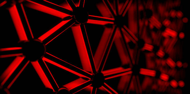 3D Illustration of Geometric Symphony: Illuminated Network in Red
