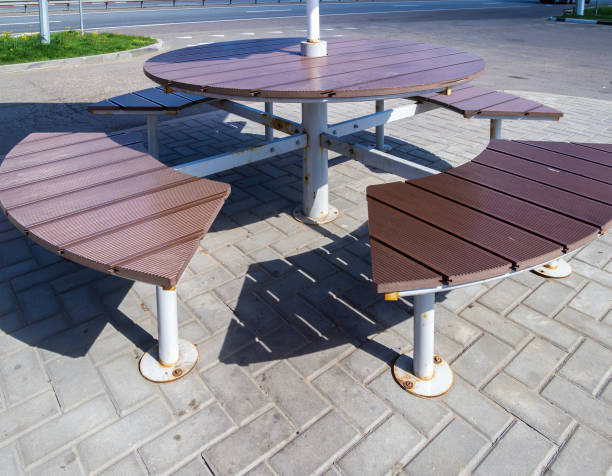 istock Cafe table made of plastic decking board 2172700922