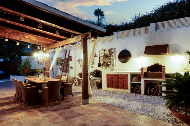 istock Dining table on the outdoor terrace in the evening. 2172711683