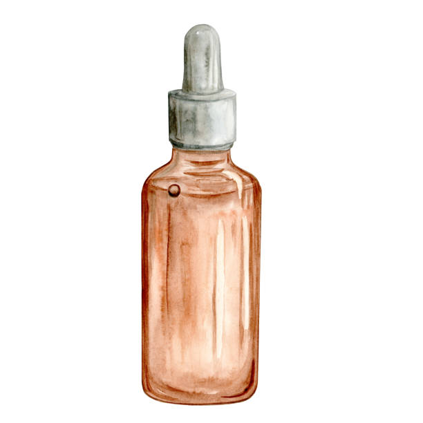 Oil in a glass jar. Watercolor Clip Art on a white background. The illustration is hand drawn in pastel colors. Suitable for card designs, textiles and scrapbooking. Oil in a glass jar. Watercolor Clip Art on a white background. The illustration is hand drawn in pastel colors. Suitable for card designs, textiles and scrapbooking cosmetic bag clip art stock illustrations