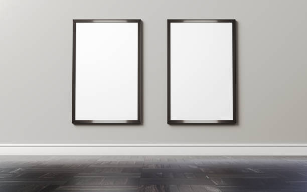 istock Empty room scene with parquet floor 2 Empty Picture Frames, Mocap Clipping Path 2172715240
