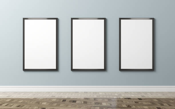 istock Empty room scene with parquet floor 3 Empty Picture Frames, Mocap Clipping Path 2172715299