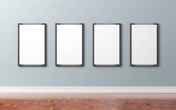 istock Empty room scene with parquet floor 4 Empty Picture Frames, Mocap Clipping Path 2172715302