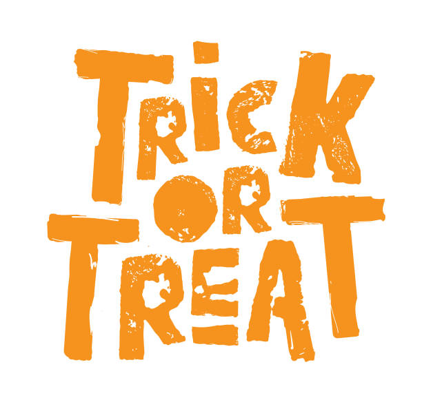 Vector illustration of a fully editable Trick or Treat typography design in orange color on white background. Includes lot's of textures. Fully editable vector eps and jpg in download.
