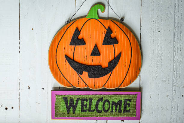Halloween pumpkin welcome hanging sign