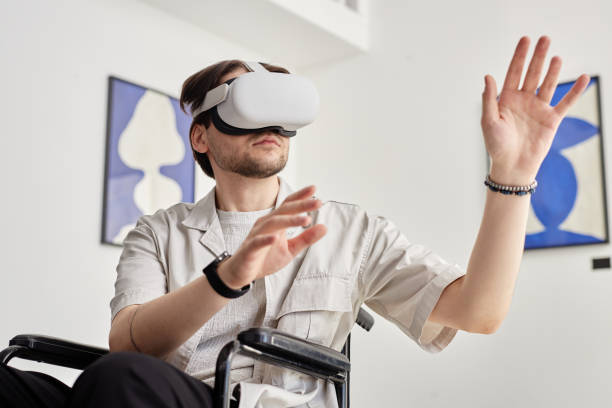 istock Man with Disability Experiencing VR Art 2172727034