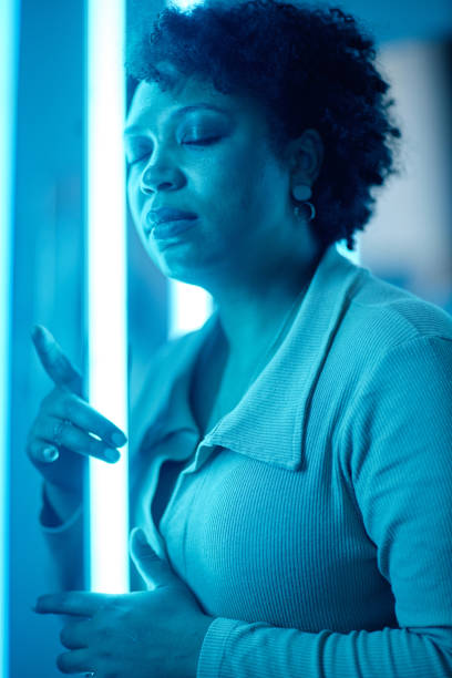 istock Woman Touching Neon Light Strips 2172727168