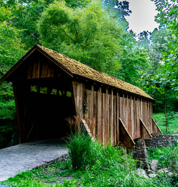 istock Pisgah Covered Bridge Stone Wall 2172737407