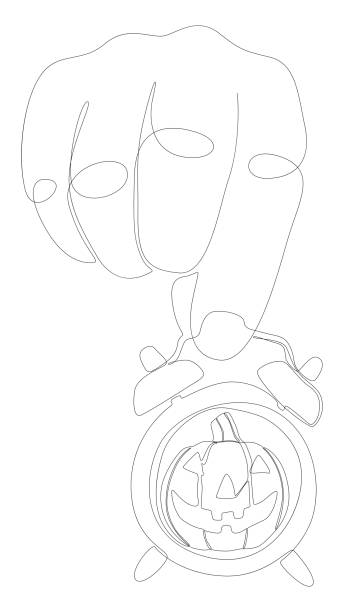 istock One continuous line of alarm clock with Halloween Jack O' Lantern pumpkin. Thin Line Illustration vector concept. Contour Drawing Creative ideas. 2172737469