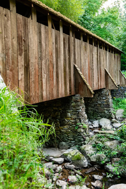 istock Pisgah Covered Bridge Stone Wall 2172737526