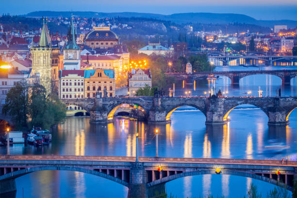 istock Panoramic view of Prague bridges over Vltava river 2172739292