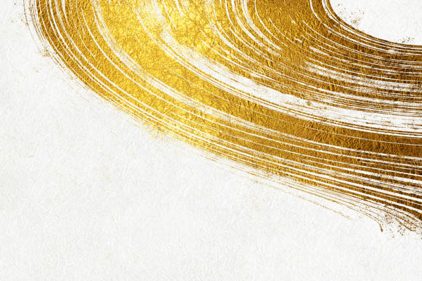 istock Japanese background with golden patterns on white Japanese paper. 2172746442