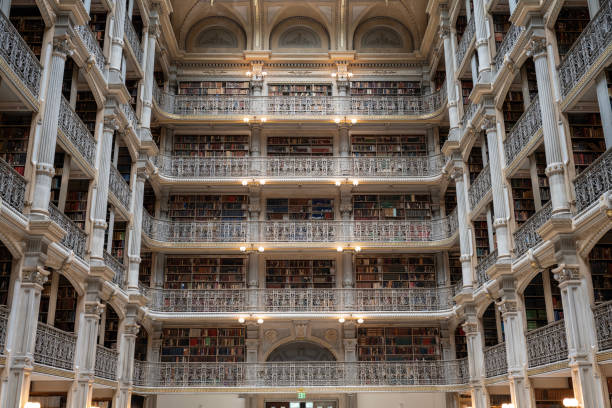 Baltimore, USA - July 21, 2024. Interior of Peabody Library at Mount Vernon Place in Baltimore, Maryland, USA