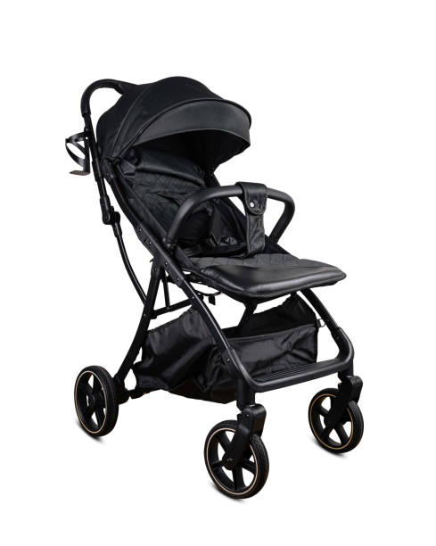 istock Modern black baby stroller isolated on white background 2172772701