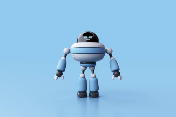istock 3D rendering of Cute blue robot on Blue Background. 2172779060