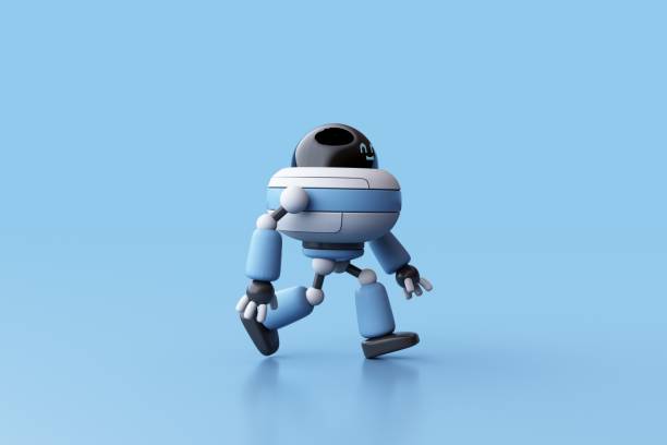 istock 3D rendering of Cute blue robot on Blue Background. 2172779103