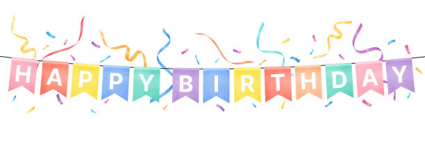 istock Colorful watercolor Happy Birthday party flags with confetti on white background 2172782480