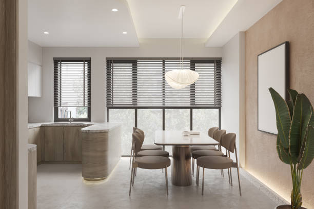 istock Dining room wall poster mock up. Interior mock up with house background 2172782736
