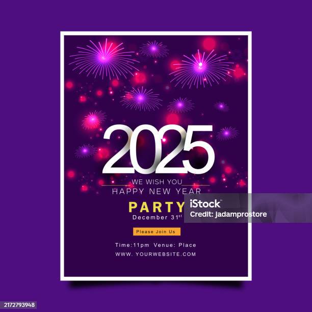 Modèle Daffiche De Célébration De Fête De Bonne Année Avec Feux Dartifice Et Effet Déclairage Bokeh Vecteurs libres de droits et plus d'images vectorielles de 2025