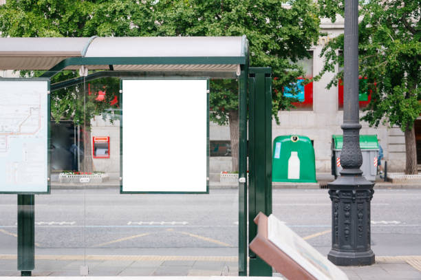istock Bus stop with blank poster 2172798675