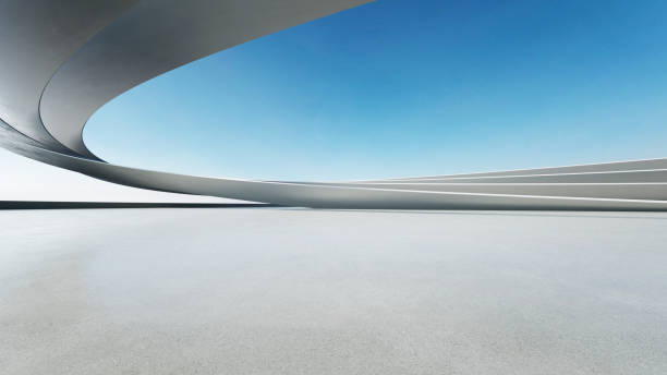 istock 3d render of abstract curve structure futuristic architecture with empty concrete floor 2172799158