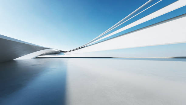 istock 3d render of abstract curve structure futuristic architecture with empty concrete floor 2172799161