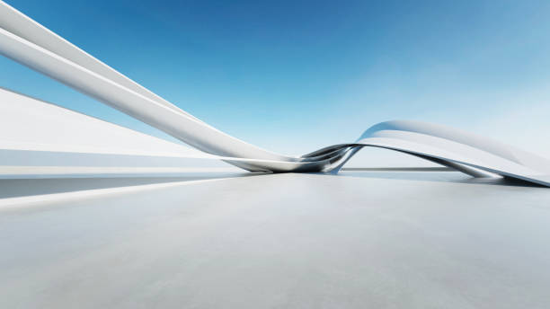 istock 3d render of abstract curve structure futuristic architecture with empty concrete floor 2172799187