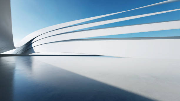 istock 3d render of abstract curve structure futuristic architecture with empty concrete floor 2172799189