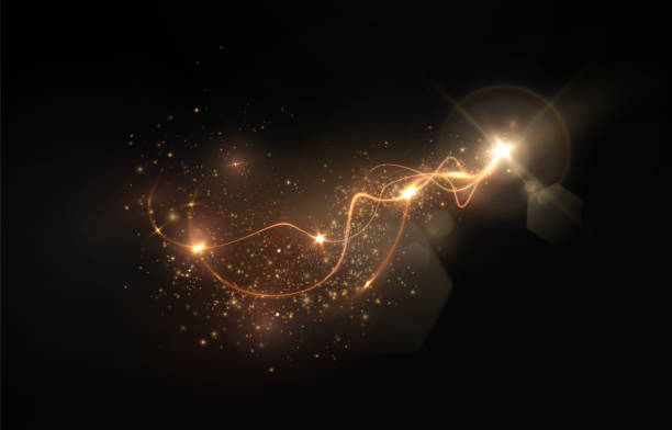 istock Gold curved light line, rope, tape. Smooth festive gold line  with light effects. Light golden Twirl. Curve light effect of golden line. Gold light frame. 2172801013
