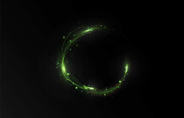 istock Green curved light line, rope, tape. Smooth festive Green line  with light effects. Light Green Twirl. Curve light effect of Green line. Green light frame. 2172801108