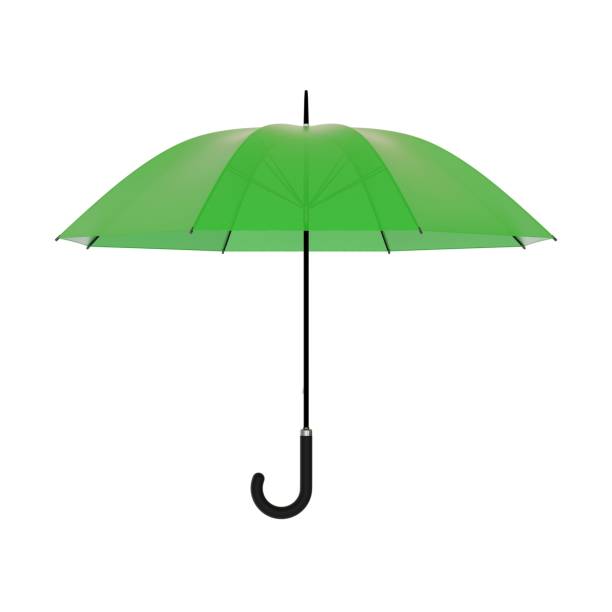 istock Open green umbrella with black handle, isolated on white background 2172802148
