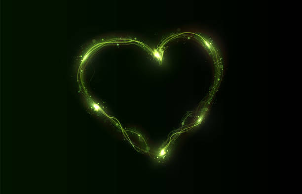 istock Heart green with flashes isolated on transparent background. Light heart for holiday cards, banners, invitations. Heart-shaped green wire glow.  image 2172803609