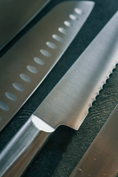 istock Casting steel various chef knife, Set of modern sharp kitchen knives on dark background 2172806730