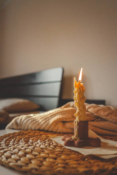 istock Burning and melting beeswax candle, aesthetics 2172808648