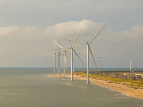 istock aerial view beach and windmill  at netherlands maasvlakte 2172811007