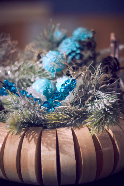 abstract Christmas background in blue colors with bokeh effect