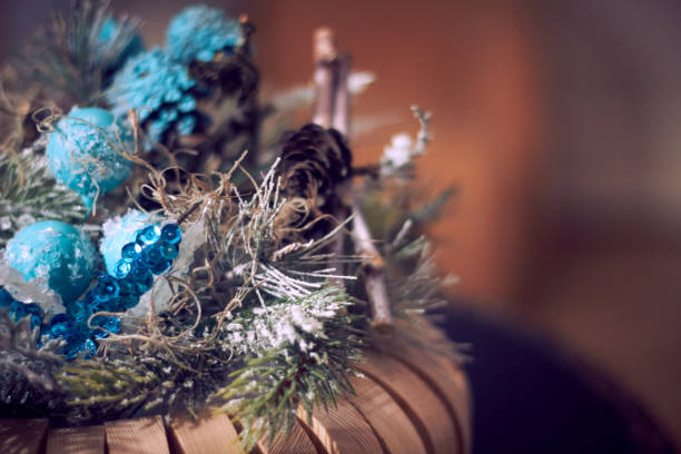abstract Christmas background in blue colors with bokeh effect