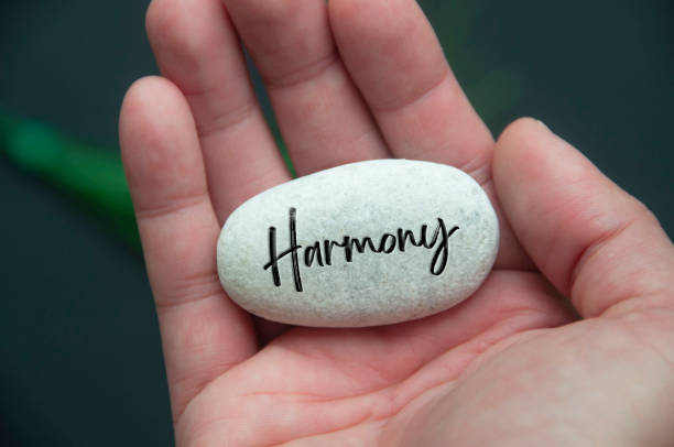 istock Hand holding Zen stone with Harmony text engraved on the stone. Life harmony concept. 2172814358
