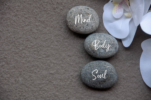 istock Top view of Mind, Body and Soul text on zen stones with additional customizable space for text 2172814397