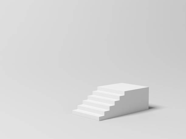 istock White stairs isolated on gray background. Product display. Display plinths. Stand. Empty. Copy space. 2172816594