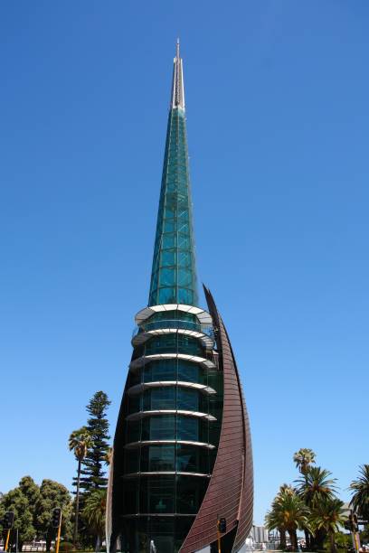 Swan Bells bell tower in Perth. Swan Bells is a copper and glass campanile with old bells donated from the UK in 1988.